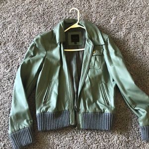 Faux leather green bomber coat